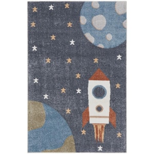 Astra Machine Washable Sky Blue 2 ft. x 4 ft. Graphic Contemporary Area Rug