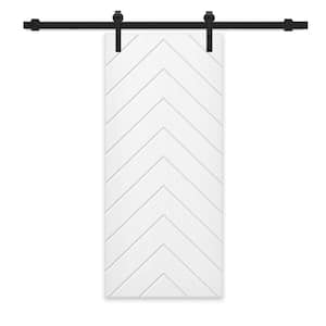 Herringbone 36 in. x 80 in. Fully Assembled White Stained MDF Modern Sliding Barn Door with Hardware Kit