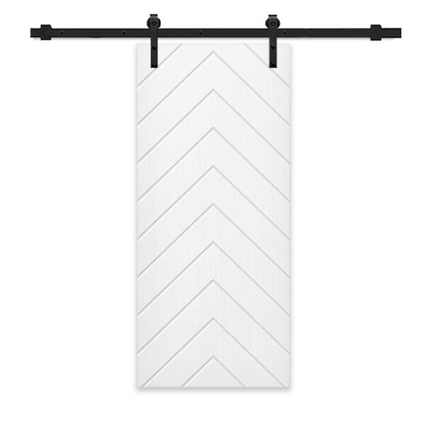 CALHOME Herringbone 36 in. x 96 in. Fully Assembled White Stained MDF Modern Sliding Barn Door with Hardware Kit