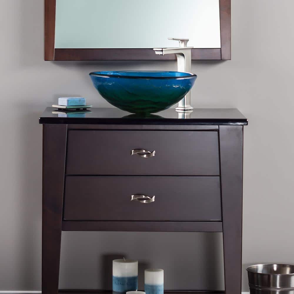 Mare 19'' Blue and Green Glass Round Vessel Sink