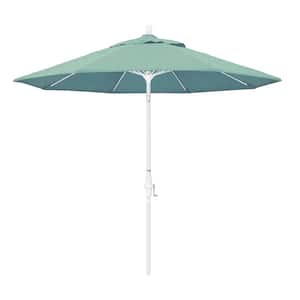 9 ft. Matted White Aluminum Market Patio Umbrella with Fiberglass Ribs Collar Tilt Crank Lift in Spa Sunbrella