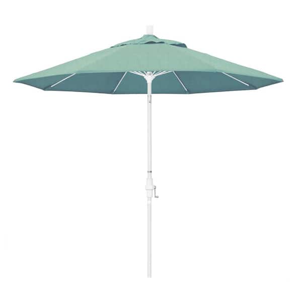 California Umbrella 9 ft. Matted White Aluminum Market Patio Umbrella with Fiberglass Ribs Collar Tilt Crank Lift in Spa Sunbrella