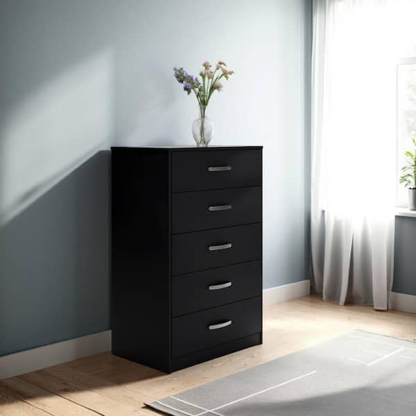 Finny Matte Black 5-Drawer 29.88 in. Wide Tall Chest of Drawers Dresser Without Mirror
