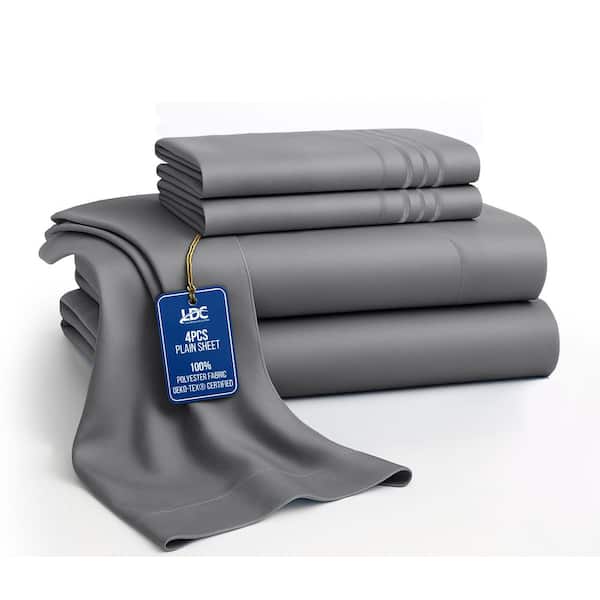 4-Piece Dark Gray Solid Color Microfiber King Deep Pocket Sheet Set