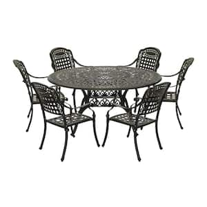 7-Piece Antique Bronze Cast Aluminum Patio Dining Set with 59 in. Round Table and 4 Dining Chair