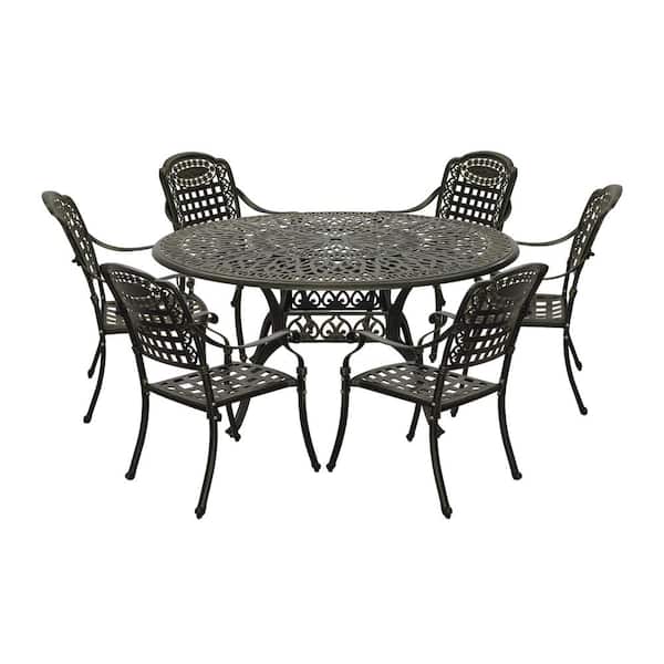 Mondawe 7-Piece Antique Bronze Cast Aluminum Patio Outdoor Dining Set with 59 in. Round Table and 6 Dining Chairs