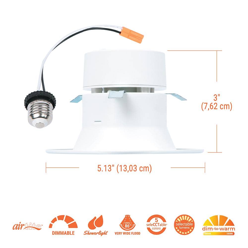 4-Inch White Aluminum Recessed LED Retrofit Light with Selectable CCT