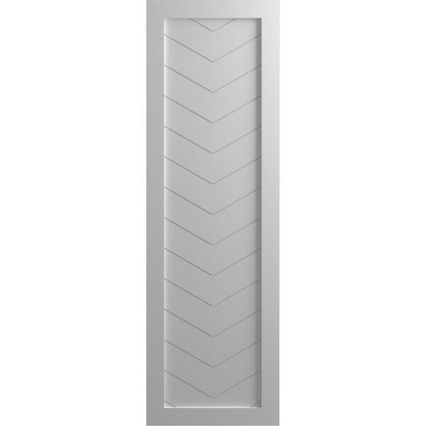 Ekena Millwork 12" x 63" True Fit PVC Single Panel Chevron Modern Style Fixed Mount Board and Batten Shutters, Primed (Per Pair)