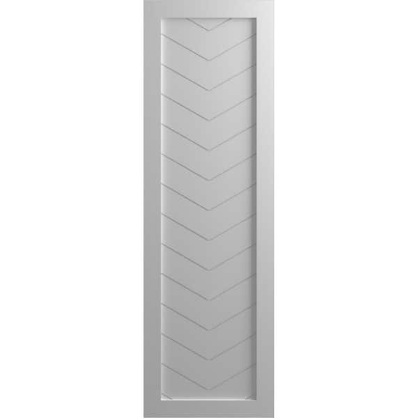 Ekena Millwork 18" x 72" True Fit PVC Single Panel Chevron Modern Style Fixed Mount Board and Batten Shutters, Primed (Per Pair)