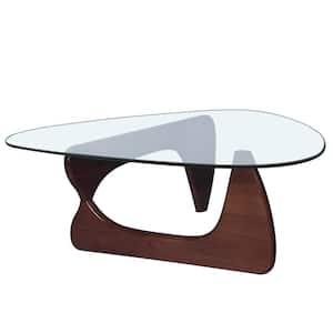 Coffee Triangle Wood Outdoor Coffee Table with Tempered Glass Top