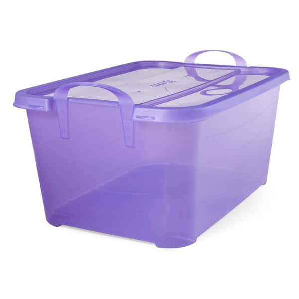 Life Story 55 Quart Containers Locking Stackable Closet and Storage Box with Built in Carry Handles and Snap Locking Lids, Purple (6 Pack)