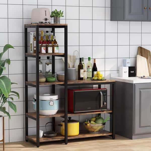 Kathleen 57 in Brown Kitchen Baker's Rack with 5 Tier Shelf, Freestanding Utility Storage Shelf