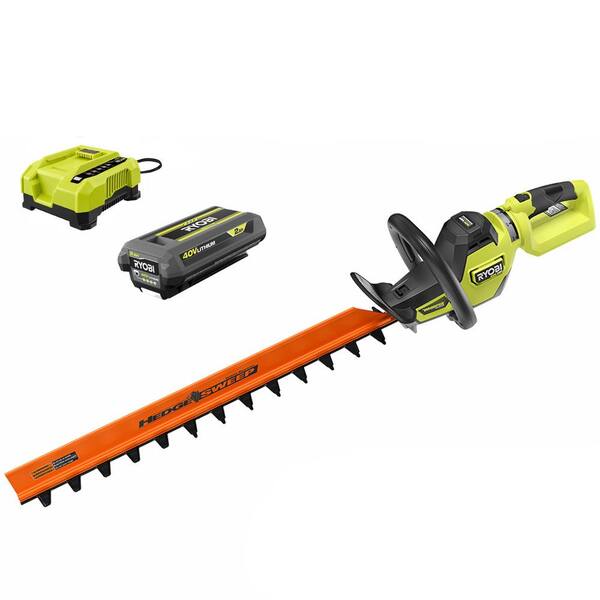 RYOBI 40V HP Brushless Whisper Series 26 in. Cordless Battery Hedge Trimmer with 2.0 Ah Battery and Charger RY40660 The Home Depot