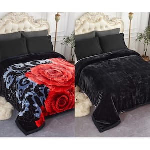 Black 2-Ply 85 in. x 95 in. Reversible Polyester Silky Raschel Blanket, Wrinkle and Fade Resistant Bed Warm Blanket