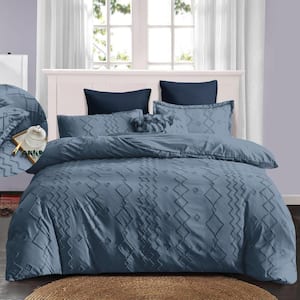 Shatex Tufted Comforter Queen Size Clearance Sets- 3 Piece All Season, Ultra Soft Polyester - Boho Stripes, Navy