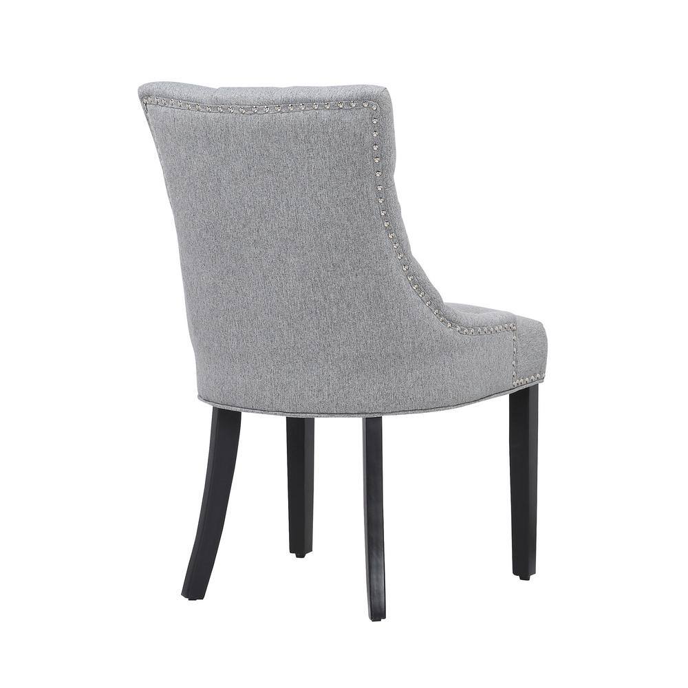 Elegant Gray Linen Tufted Wingback Side Chair Set