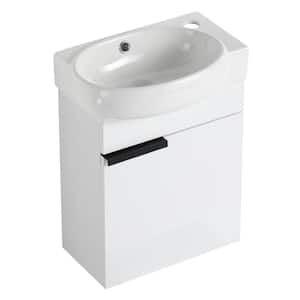 QNM-29 Series 16 in. W × 11.6 in. D Single Sink Wall Mounted Bath Vanity in Gloss White with White Ceramic Top