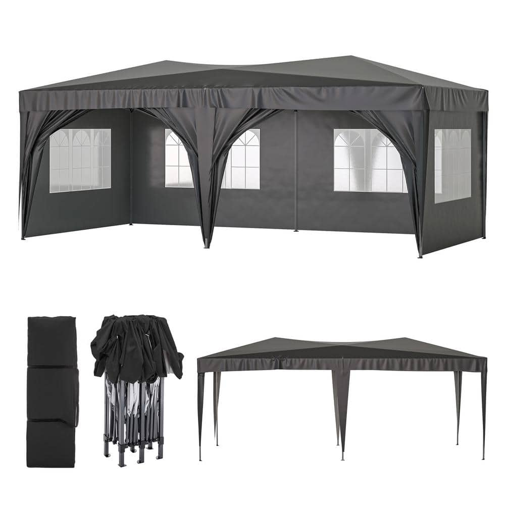 Nivencai 20 ft. x 10 ft. Black Pop-Up Canopy Portable Party Folding ...