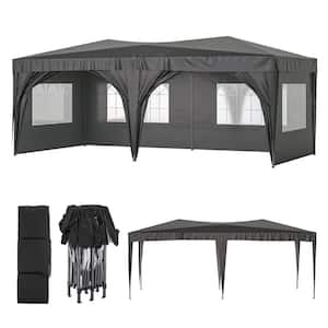 20 ft. x 10 ft. Black Pop-Up Canopy Portable Party Folding Tent with 6 Removable Sidewalls and Carry Bag