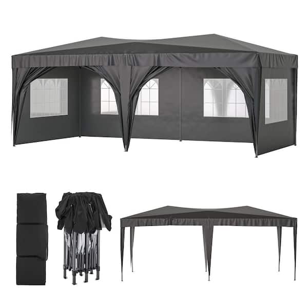 Nivencai 20 ft. x 10 ft. Black Pop-Up Canopy Portable Party Folding Tent with 6 Removable Sidewalls and Carry Bag