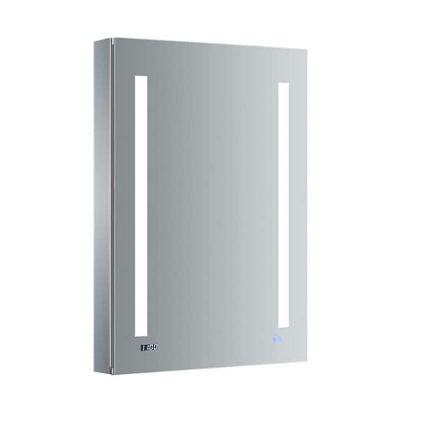 Fresca Tiempo 24 in. W x 36 in. H Recessed or Surface Mount Medicine Cabinet with LED Lighting, Mirror Defogger and Left Hinge