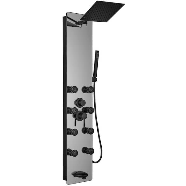 BWE Single Handle 3-Spray 8-Jet Tub and Shower Faucet 2.5 GPM Mirror Shower Panel System in. Black Nickel（Valve Included）