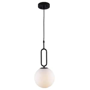 8 in. 1-Light Black Modern Globe Pendant Lighting with Frosted Glass Shade for Bedroom Kitchen Dining Room