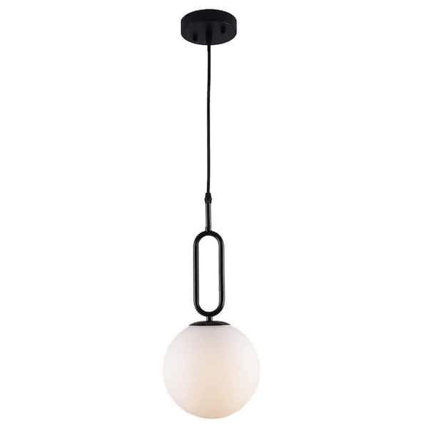 YANSUN 8 in. 1-Light Black Modern Globe Pendant Lighting with Frosted Glass Shade for Bedroom Kitchen Dining Room
