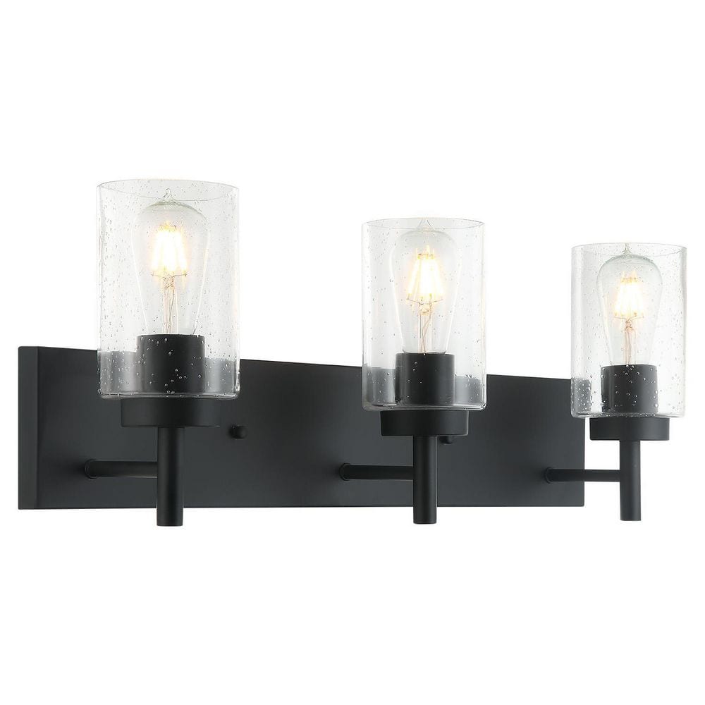 CASAINC 23.5 in. 3Lights Matte Black Bathroom Vanity Light with Bubble