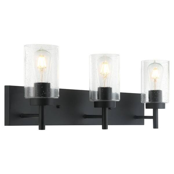 CASAINC 23.5 in. 3Lights Matte Black Bathroom Vanity Light with Bubble
