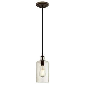Carmen 1-Light Oil Rubbed Bronze Mini Pendant with Clear Textured Glass Shade