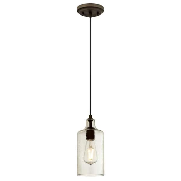 Westinghouse Carmen 1-Light Oil Rubbed Bronze Mini Pendant with Clear Textured Glass Shade