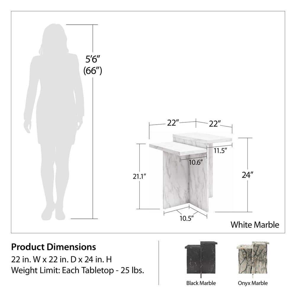 Brielle White Faux Marble Rectangular End Table