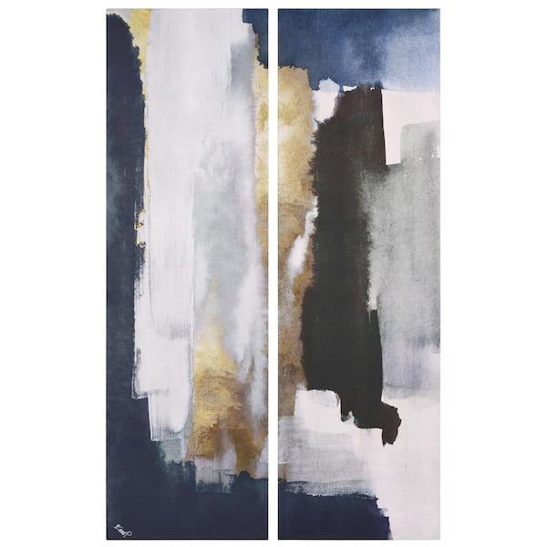 Silver Elegance I, II Abstract Artwork Rendered on Silver Shagreen Wrapped Canvas Unframed Wall Art, 72 in. x 44 in.