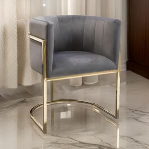 Gray and Gold Velvet Metal Frame Dining Chair