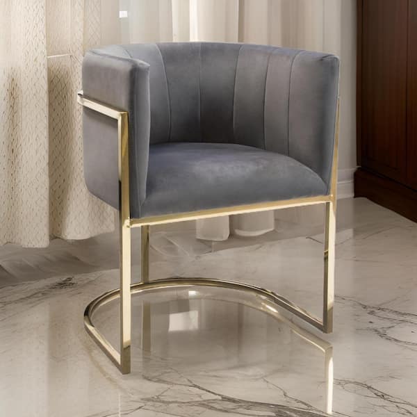 Benjara Gray and Gold Velvet Metal Frame Dining Chair