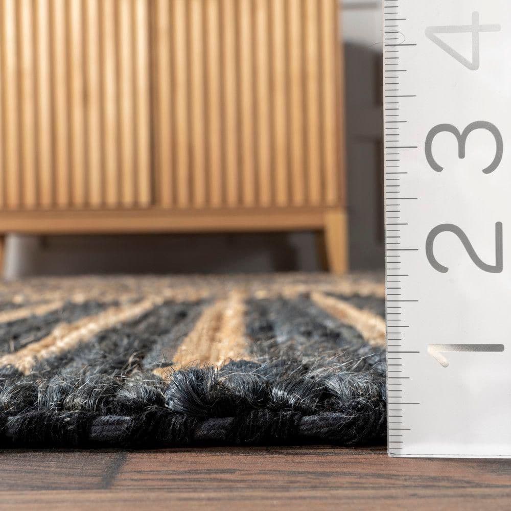 Black and Beige Braided Cotton Rectangular 4' x 6' Rug