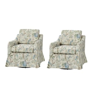 Albert Floral Slipcover Swivel Armchair with Removable Cushion (Set of 2)