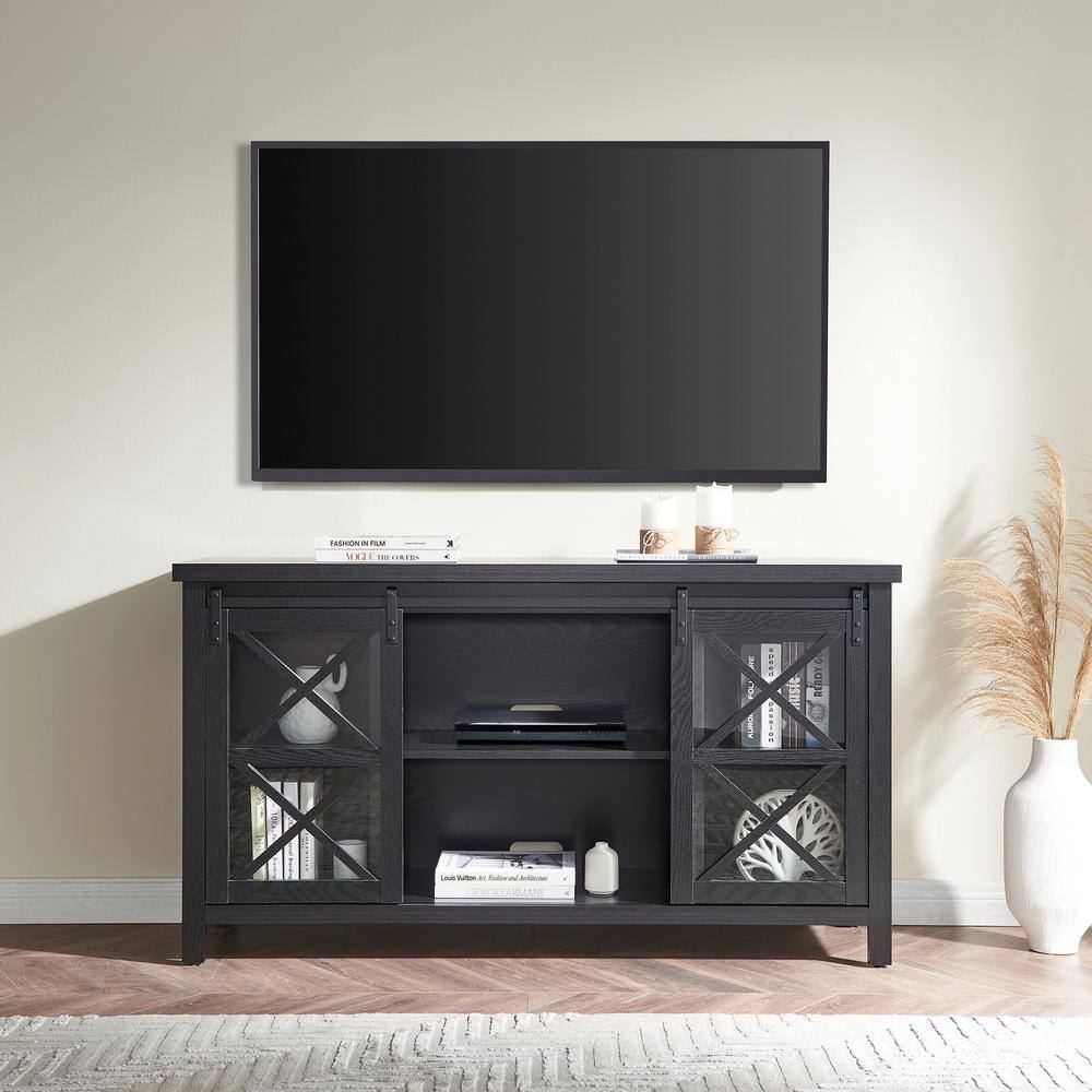 Clementine 58" Black Grain Metal TV Stand with Cabinet