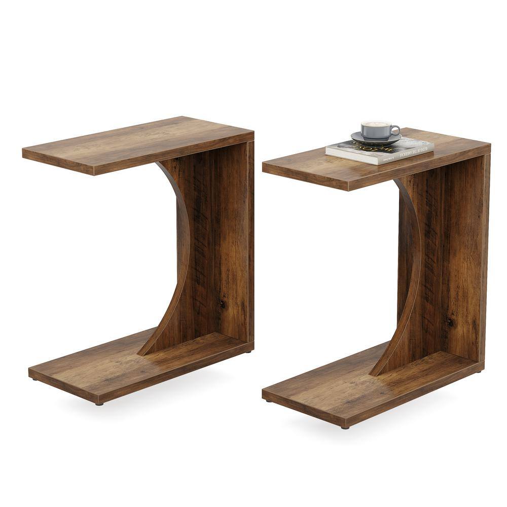 Kerlin 2PCS 23.62 in. Rustic Brown C-Shaped Engineered Wood End Table, Couch Table Small Sofa Side Table for Small Space