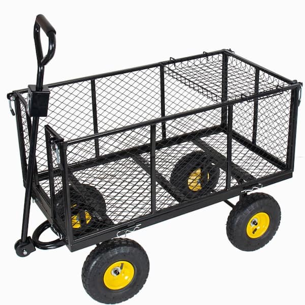 Oversized Steel Garden Wagon Cart, 880 lbs Capacity with Removable Liner, Side Panels & Mesh Black
