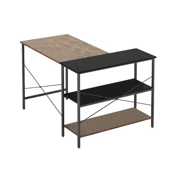 Tidoin 47.24 in. L-Shaped Black Metal Computer Desk with 3-Shelf