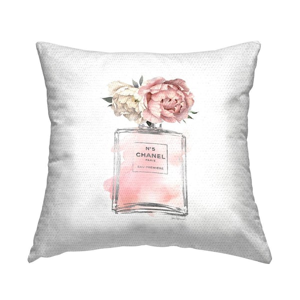 Stupell Industries Soft Vintage Flowers Pink Fragrance Fashion Bottle Pink Square Outdoor Throw Pillow
