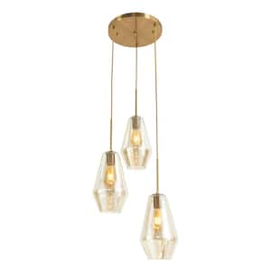 ​​60-Watt 3-Light Champagne Gold Modern Pendant Light with Glass Shade and Adjustable Height, No Bulbs Included