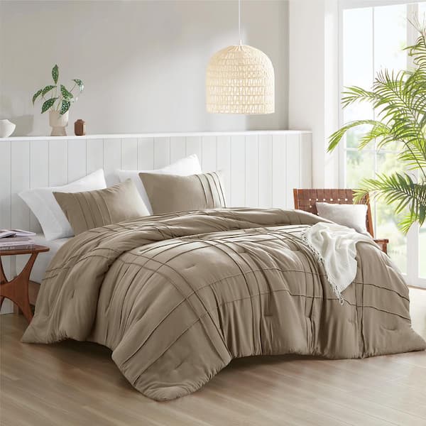 510 Design Porter 2-Piece Khaki Microfiber Twin/Twin XL Soft Washed Pleated Comforter Set