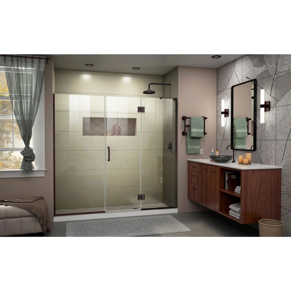 Unidoor-X 68" Black Frameless Hinged Shower Door with Clear Glass