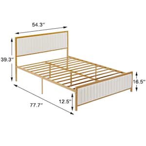 Bed Frame, Gold Full Metal Frame, Heavy Duty Metal Foundation, Platform Bed with Upholstered Headboard