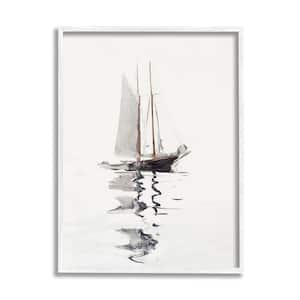 Tranquil Sailboat Vessel Floating Lone Ocean Reflection by Lettered and Lined Framed Nature Art Print 14 in. x 11 in.