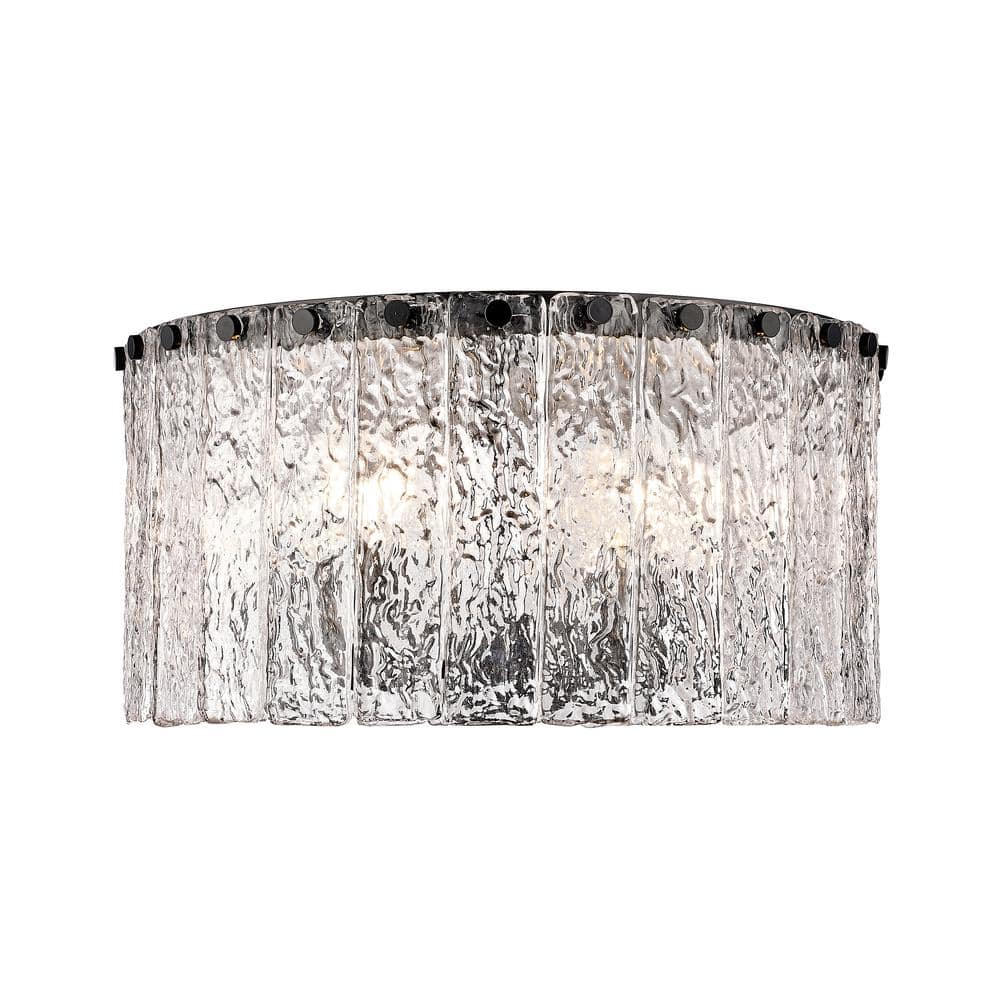Glacier Matte Black Steel and Glass Drum LED Flush Mount