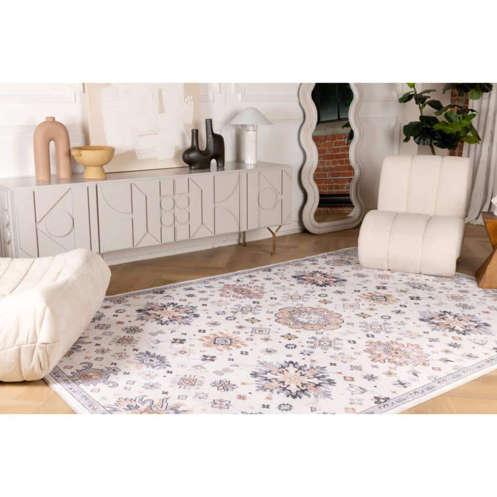Aruba Cream and Gold Distressed Synthetic Area Rug